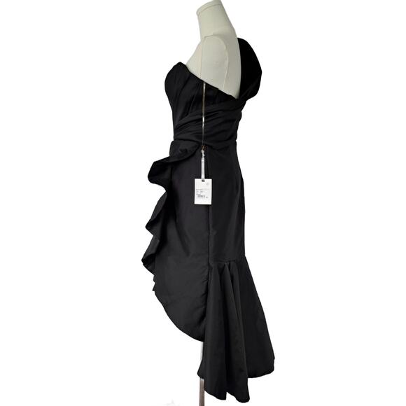 NEW TARIK EDIZ Black Merla Formal Dress Size 4 One Shoulder Ruffle Hem Corset - Picture 6 of 13
